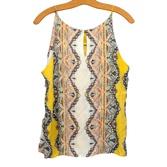 Women's Vintage XL Tank Top VERSE Retro Yellow Floral 100% Rayon Made in USA - Picture 2 of 5